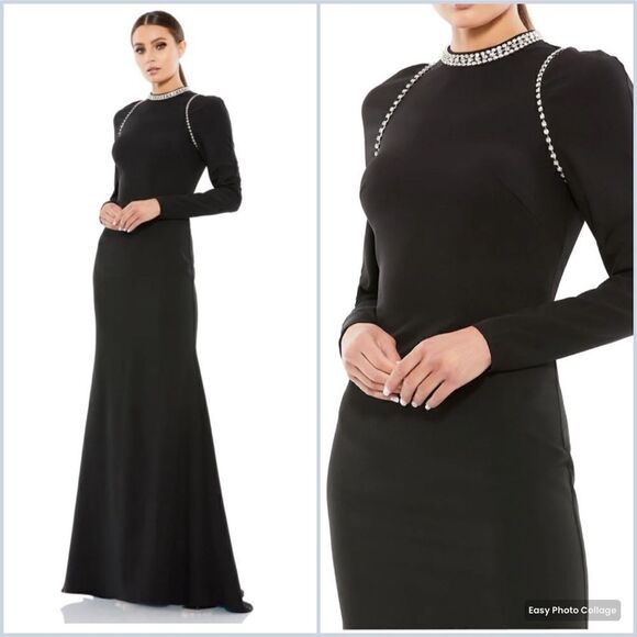 Mac Duggal 26612 Womens Raglan Long Sleeve Black Gown Dress - Picture 1 of 16